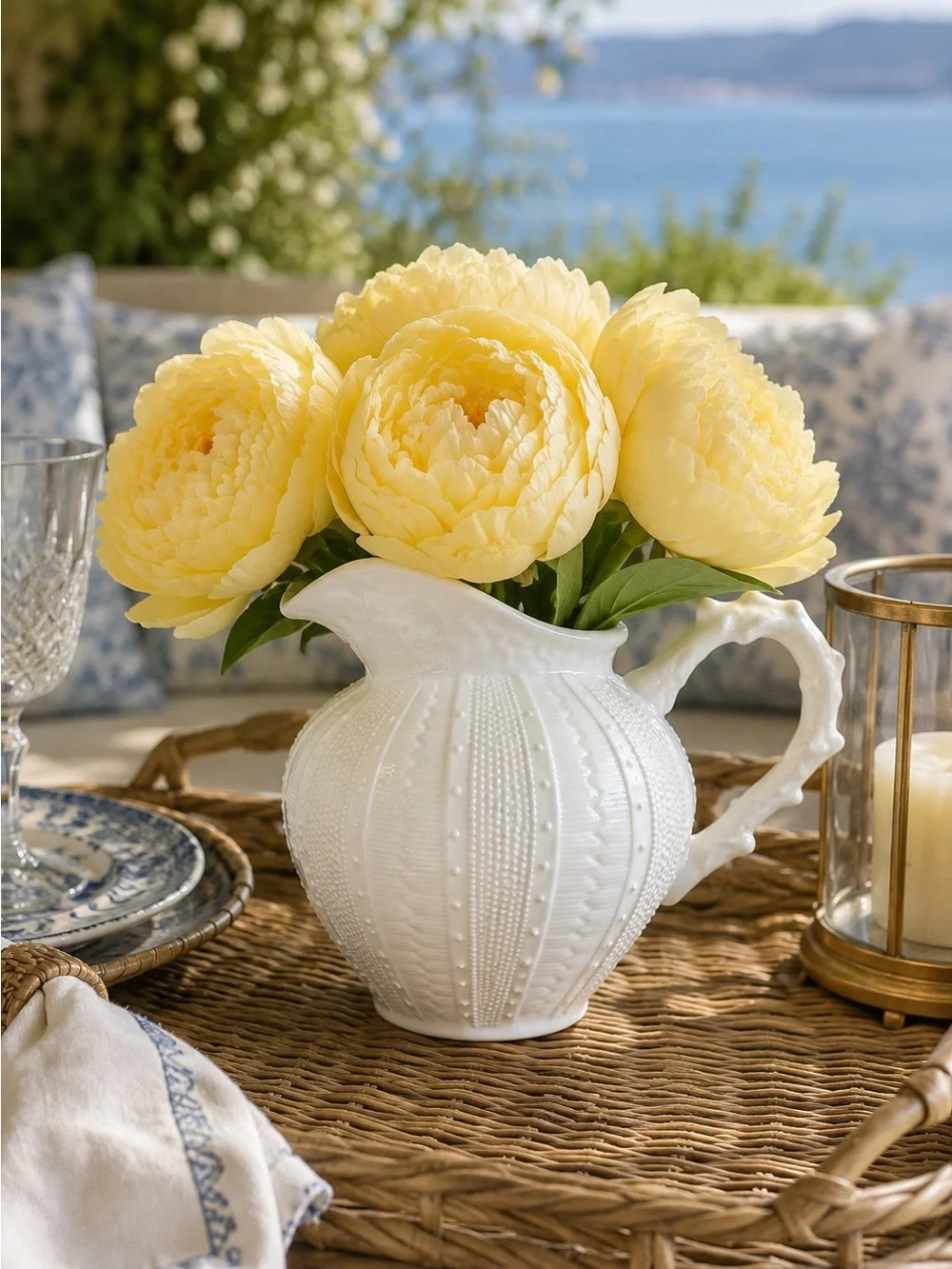 Paris Royal Sea Urchin Coral White Porcelain Short 5” Pitcher / Vase